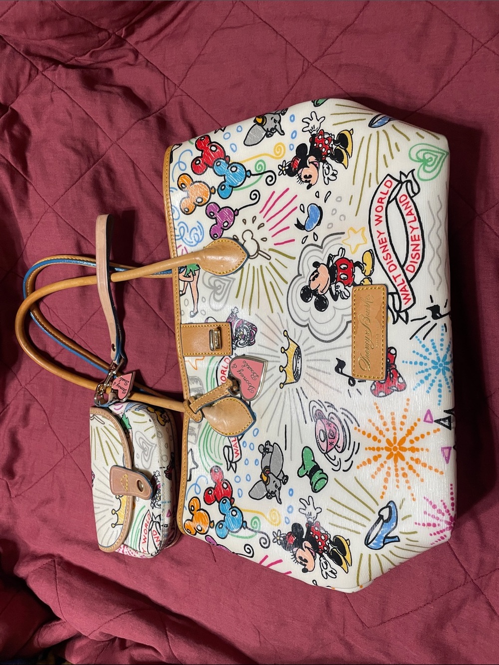Dooney & Bourke White Multicolor Disney Character Tote with Pouch
